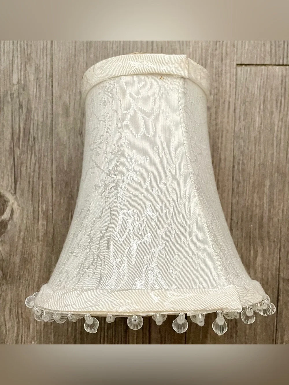 💡 Mini Cream Jacquard Lampshade with Beaded Fringe 💡